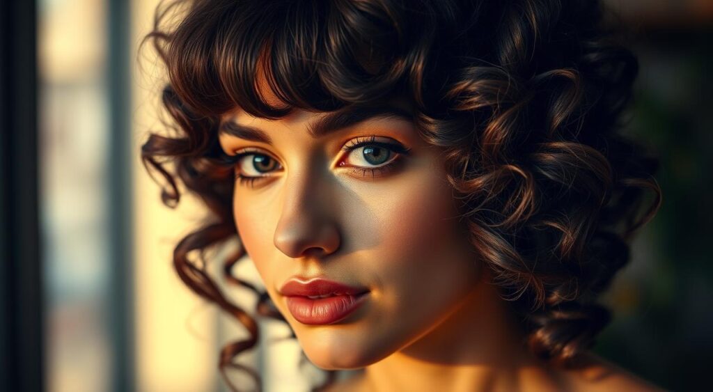 cabelo cacheado com franja