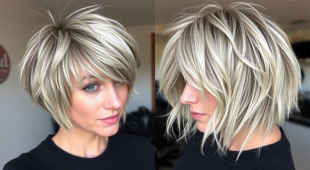 corte de cabelo curto repicado em camadas com franja