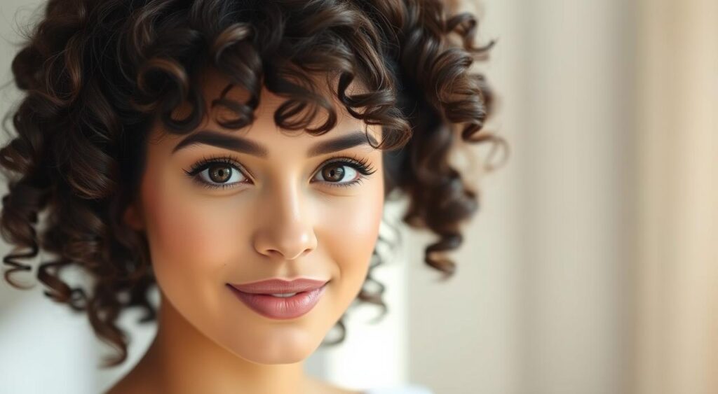 estilização diária do cabelo cacheado com franja